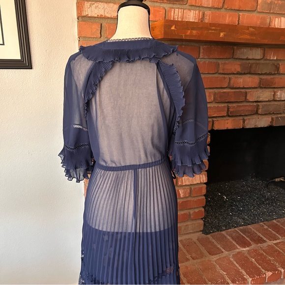 Self-Portrait Ruffled Lace Maxi Dress in Blue Sz 2 - Picture 11 of 15